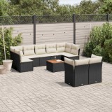 vidaXL Set canapele de grădină cu perne, 10 piese, negru, poliratan 3256140