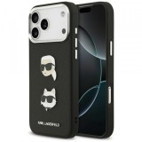 Husa pentru Apple iPhone 17 Pro Max, Karl Lagerfeld, Grained Karl &amp; Choupette&#039;s Heads Pins and Logo, Neagra