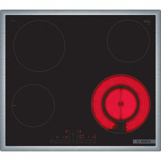 Plita incorporabila Bosch PKF645FP3E, Electrica, 4 zone de gatit, Control DirectSelect, 17 trepte de putere, Blocare acces copii, 60 cm, Negru