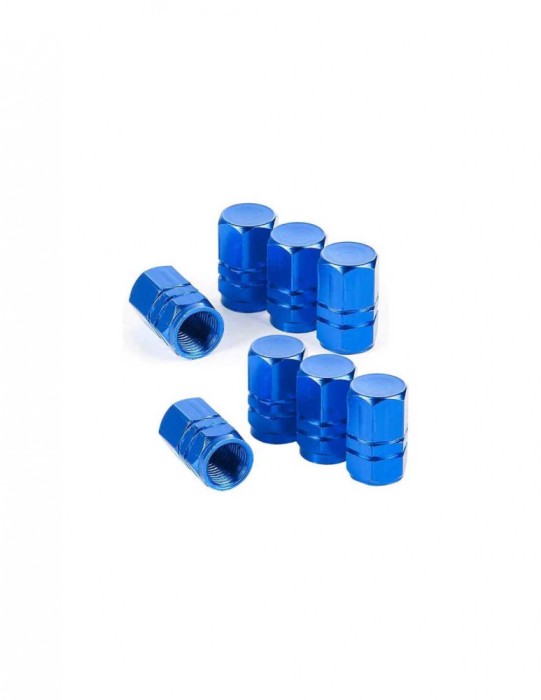 Set 8 capace hexagonale albastre pentru valva auto, aliaj aluminiu, lungime 1.8 cm