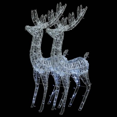 Ren de Craciun 250 LED-uri, 2 buc., alb rece, 180 cm, acril XXL foto