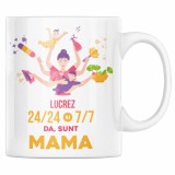 Cana alba personalizata &quot;Lucrez 24/24 si 7/7, da, sunt mama&quot;, INOVATIX&reg;. 330ml