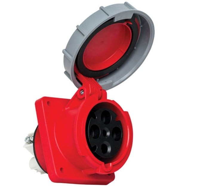 Priza trifazica incastrabila oblica 4 poli 63A 3P+E 6h CEE 380V IP67 107x100mm