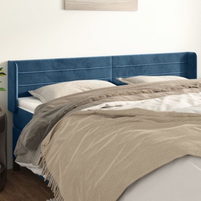 vidaXL Tăblie pat cu aripioare albastru &amp;icirc;nchis 163x16x78/88 cm catifea 3118966 foto