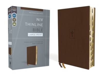 Niv, Thinline Bible, Large Print, Leathersoft, Brown, Red Letter, Thumb Indexed, Comfort Print foto