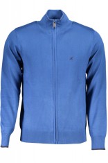 Pulover barbati cu fermoar si detalii contraste in jurul gatului albastru, XL