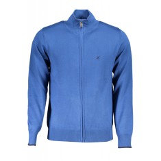 Pulover barbati cu fermoar si detalii contraste in jurul gatului albastru, XL