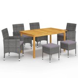 Cumpara ieftin Set Mobilier Gradina Gossi, 7 Piese, Gri, Masa Acacia, Scaune Ratan, Perne Incluse