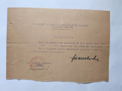 Juramant de credinta si pastrare a secretului in serviciu fata de R.P.R. / CD1P foto