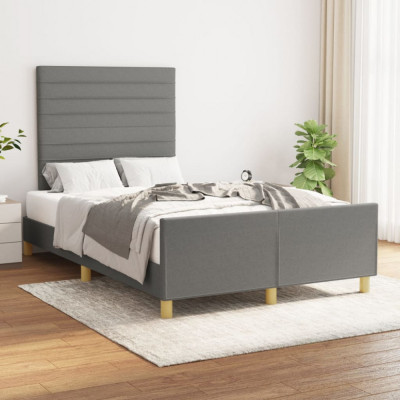 vidaXL Cadru de pat cu tăblie, gri &amp;icirc;nchis, 120x200 cm, textil foto