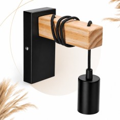 Lampa de Perete Sena, 60 W, Design Vintage Retro, Interior, Reglabila, Lemn/Metal,, Black Titanium
