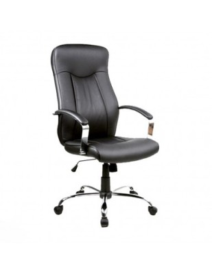 Scaun directorial SL Q052, Cadru cromat, Piele ecologica, Inaltime ajustabila, Mecanism balansare, 100 Kg, Negru foto
