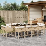 Set mobilier de grădină cu perne, 13 piese, bej, poliratan