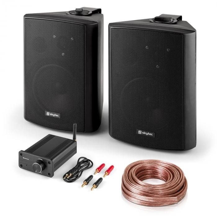 Skytec PA HiFi Set "Bluetooth Play BK" | 120Wpereche de difuzoare | Mini Bluetooth amplificator | cablu 10m Skytec PA HiFi Set "Bluetooth Play BK" | 120Wpereche de difuzoare | Mini Bluetooth amplificator | cablu 10m