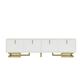 Comodă TV, m&acirc;nere și picioare aurii, picioare reglabile, 160x38x44,5 cm, Alb