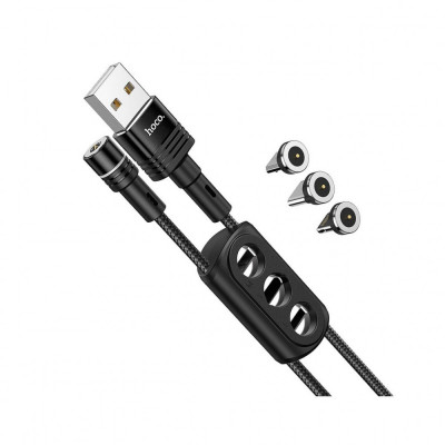 Cablu de Incarcare USB-A la Lightning, Type-C, Micro-USB 20W, 2.4A, 1.2m - Hoco Sunway (U98) - Black foto