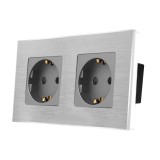 Priza dubla Luxion cu rama din aluminiu, design modern, gri