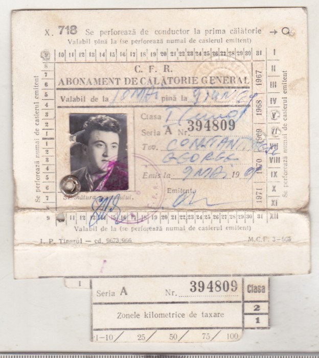 bnk div CFR - Abonament general cu plata integrala - Cls 1 - 1969