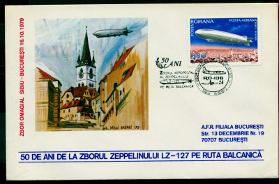 1979 Aeromfila &amp;#039;79 Plic Zbor Omagial ZL 127 Sibiu-Bucuresti, inseriate foto
