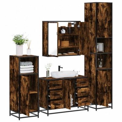 Gossi set de mobilier de baie 4 piese lemn prelucrat de stejar afumat foto