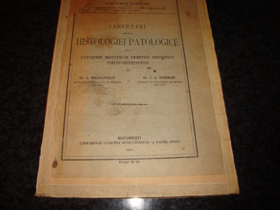 Bacaloglu/Scriban-Cercetari aupra Histologiei Patologice-dedicatie I.A.Scriban foto