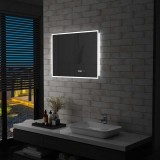 vidaXL Oglindă cu LED de baie cu senzor tactil și afișaj oră, 80x60 cm