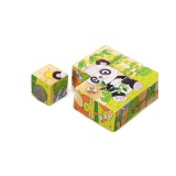 Set 6 in 1 cuburi Puzzle din lemn pentru copii, 6 imagini, animale salbatice