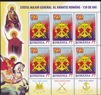 2009 LP 1849 a STATUL MAJOR GENERAL AL ARMATEI ROMANE MINICOALA DE 6+3 TABS MNH foto