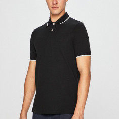 Armani Exchange Polo de bumbac culoarea negru, material neted