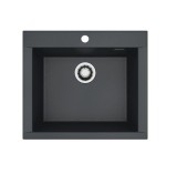 Chiuvetă bucătărie granit ALVEUS Pure-G 30, 1 cuvă, 590 x 515 mm, Algranit, negru mat A90, montaj &icirc;ncastrat, sifon inclus