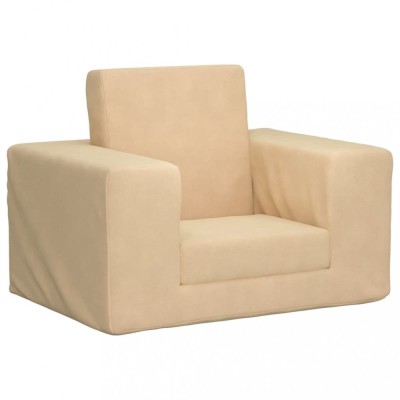 vidaXL Canapea extensibilă pentru copii, crem, pluș moale 4104787 foto