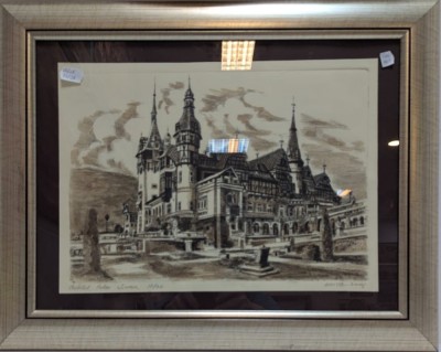 Gravura &amp;quot;Castelul Peles&amp;quot; Sinaia - Vasile Diviza foto