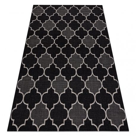 Covor sisal Floorlux 20607 marocani trellis negru si argintiu , 60x110 cm