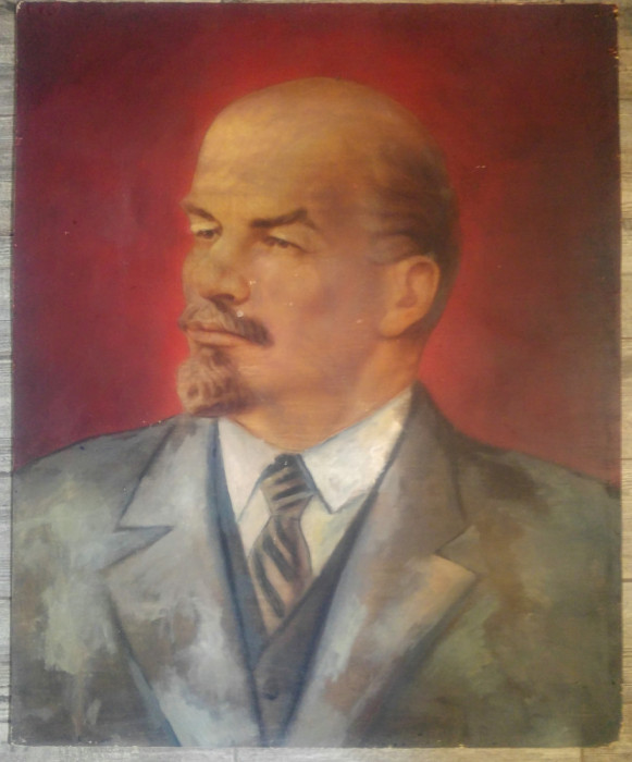 Portretul lui Vladimir Ilici Lenin// ulei pe carton, propaganda comunista