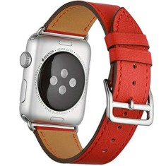 Curea iUni compatibila cu Apple Watch Ultra/SE/8/7/6/5/4/3/2/1, 44mm, Single Tour, Piele, Rosu