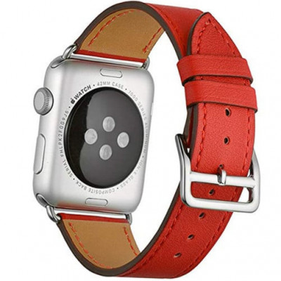 Curea iUni compatibila cu Apple Watch 1/2/3/4/5/6/7, 38mm, Single Tour, Piele, Rosu foto