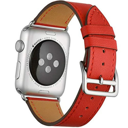 Curea iUni compatibila cu Apple Watch 1/2/3/4/5/6/7, 40mm, Single Tour, Piele, Rosu