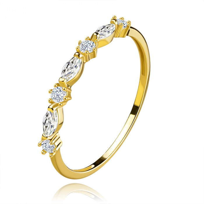 Inel din aur galben 375 - linie de zirconii rotunde și granule - Marime inel: 54