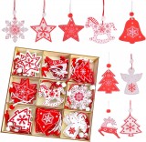 Set de 27 pandative pentru Craciun Cyymna, lemn, rosu/alb, 5,5 x 5,5 cm