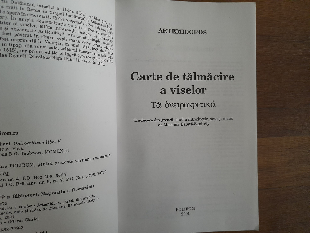 CARTE DE TALMACIRE A VISELOR - ARTEMIDOROS, 2001 | Okazii.ro