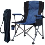 Scaun pliabil pentru camping, cadru metalic, albastru cu negru