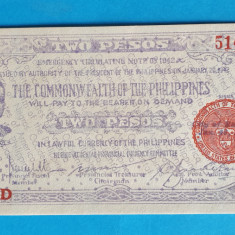 2 Pesos 1942 Bancnota veche Philippines - stare foarte buna - UNC