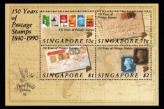 Singapore 1990 - Aniversare 150 de ani de la primele timbre, timbru pe timbru, bloc neuzat
