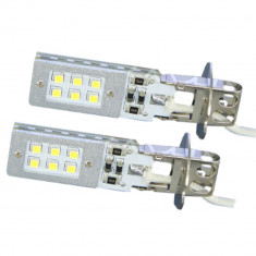 Set Becuri LED H3 cu 12 SMD Samsung pentru Proiectoare, Lumina Alba foto