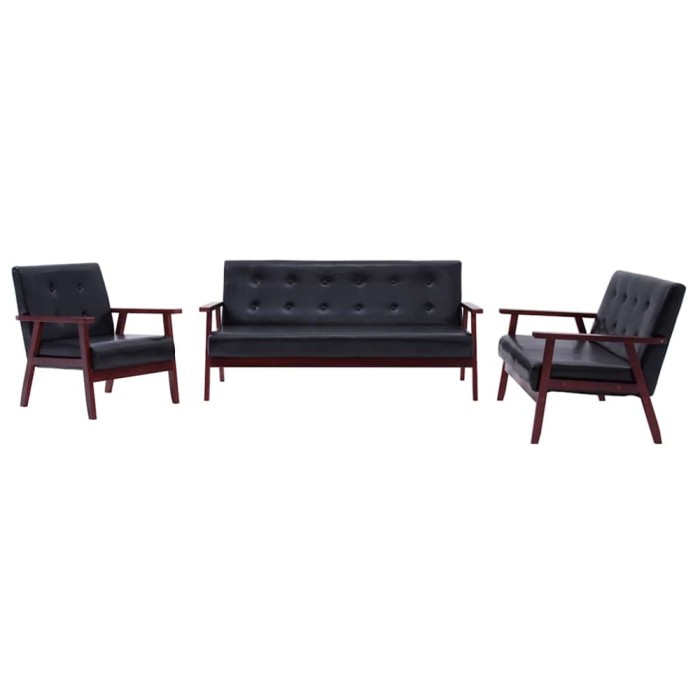 Set canapea, 3 piese., negru, piele artificiala
