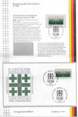 Germania (1) - Ziua bisericii in Hamburg, 1981 - FDC + serie foto