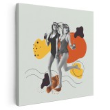 Tablou pop art colaj femei fundal forme abstracte, portocaliu 1404 Tablou canvas pe panza CU RAMA 80x80 cm