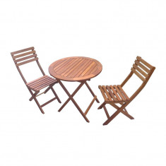 Set mobilier pentru gradina, masa 70 x 72 cm, 2 scaune, lemn, maxim 90 kg, Maro