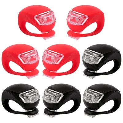 Set 8 lampi silicon pentru bicicleta, cu lumina alba, 3 moduri de luminare, impermeabile, culoare Negru+rosu foto