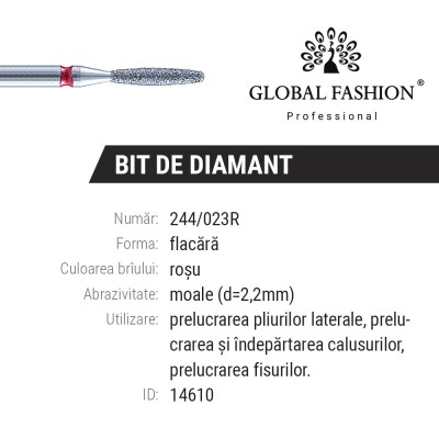 Bit cuticula diamantat, flacara, rosu, 244-023R foto